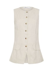 Long Tall Sally White Pinstripe Linen Blend Waistcoat - Image 7 of 7