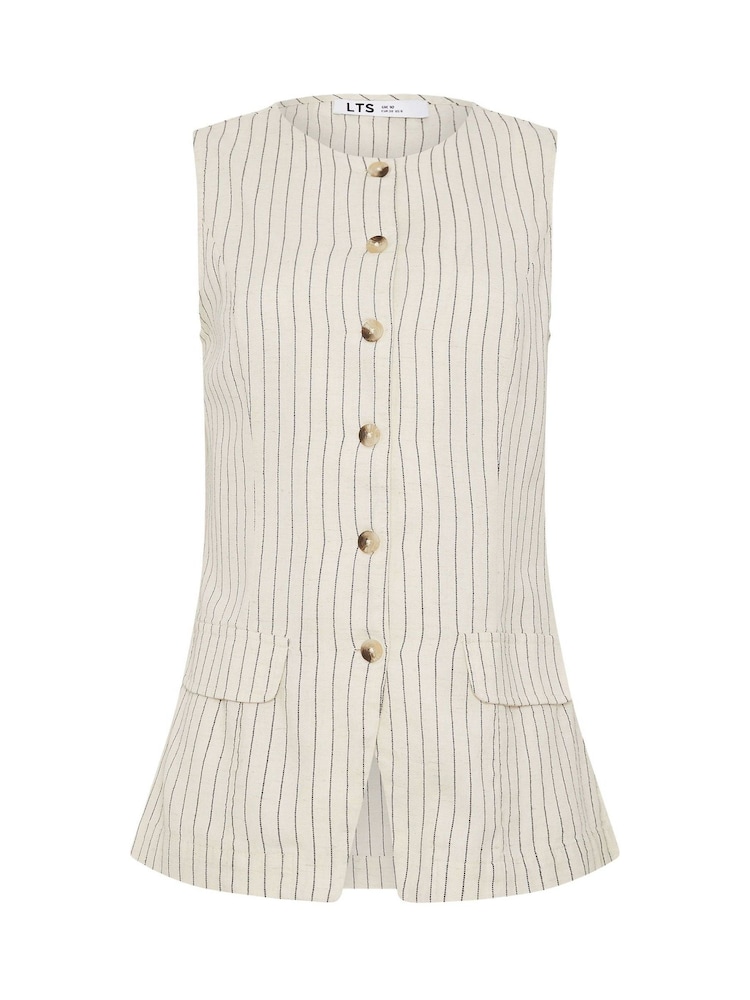 Long Tall Sally White Pinstripe Linen Blend Waistcoat - Image 7 of 7 Long Tall Sally White Pinstripe Linen Blend Waistcoat - Image 7 of 7
