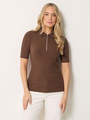 Long Tall Sally Brown Zip Neck Ribbed T-Shirt - Image 2 of 6