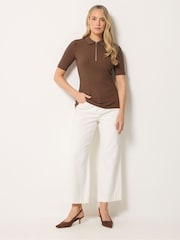 Long Tall Sally Brown Zip Neck Ribbed T-Shirt - Image 3 of 6