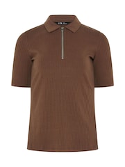 Long Tall Sally Brown Zip Neck Ribbed T-Shirt - Image 6 of 6