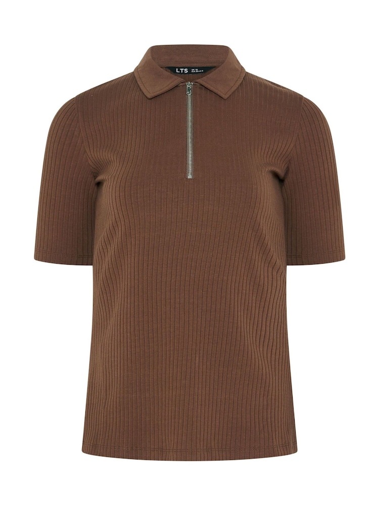 Long Tall Sally Brown Zip Neck Ribbed T-Shirt - Image 6 of 6 Long Tall Sally Brown Zip Neck Ribbed T-Shirt - Image 6 of 6