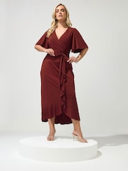 Yours Curve Brown London Ruffle  Dress - Image 1 of 5
