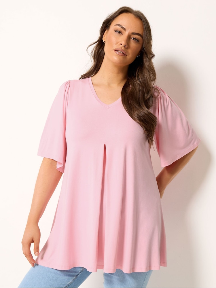 Yours Curve Pink Pleated Front Swing Top - Image 1 of 5