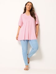 Yours Curve Pink Pleated Front Swing Top - Image 2 of 5