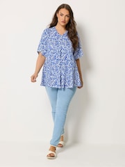 Yours Curve Blue Pleated Front Swing Top - Image 2 of 4