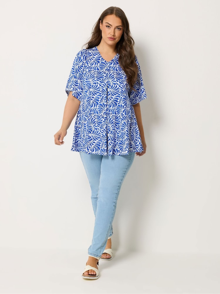 Yours Curve Blue Pleated Front Swing Top - Image 2 of 4