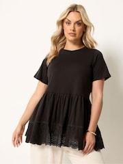 Yours Curve Brown Tiered Anglaise Peplum Top - Image 1 of 5
