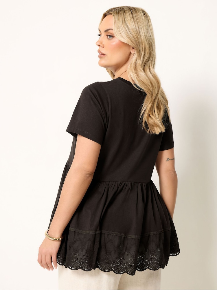Yours Curve Brown Tiered Anglaise Peplum Top - Image 2 of 5