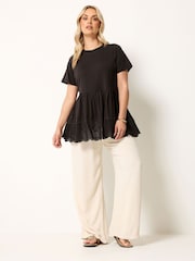 Yours Curve Brown Tiered Anglaise Peplum Top - Image 3 of 5