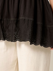 Yours Curve Brown Tiered Anglaise Peplum Top - Image 4 of 5