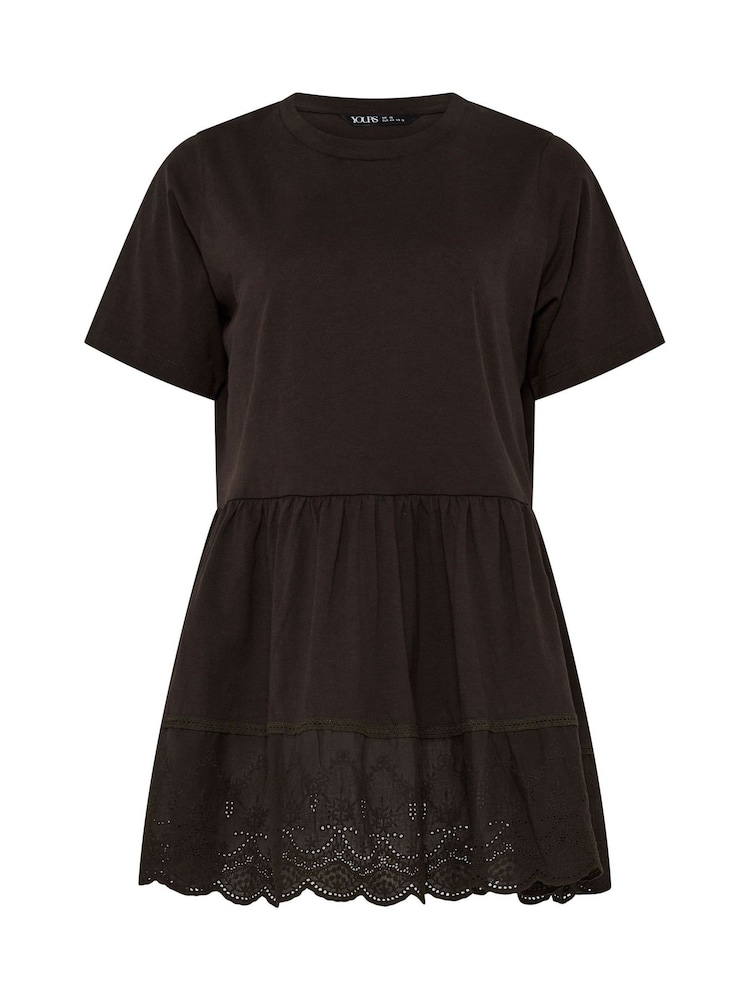 Yours Curve Brown Tiered Anglaise Peplum Top - Image 5 of 5
