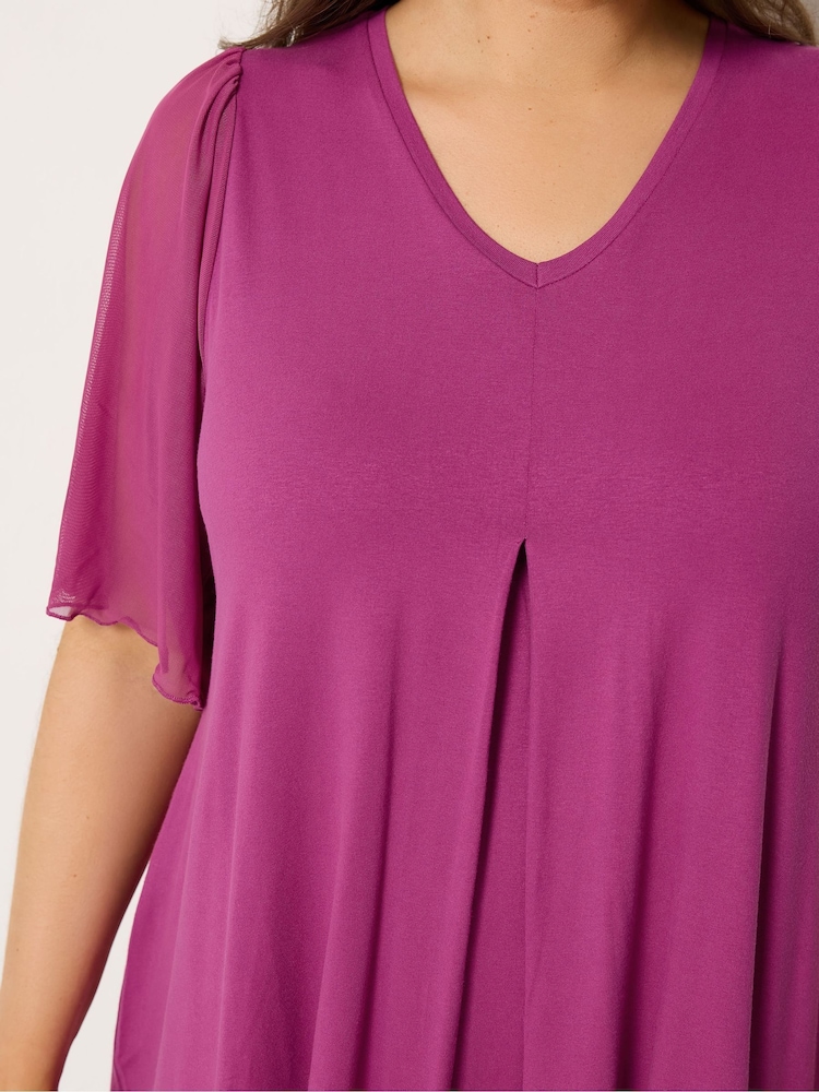 Yours Curve Purple Pleated Front Swing Mesh Sleeve Top - Image 4 of 4 Yours Curve Purple Pleated Front Swing Mesh Sleeve Top - Image 4 of 4