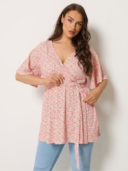 Yours Curve Pink Textured Wrap Top - Image 1 of 4