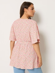 Yours Curve Pink Textured Wrap Top - Image 3 of 4