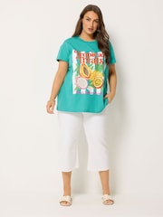 Yours Curve Green Placement Print Tropical T-Shirt - Image 2 of 5