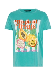 Yours Curve Green Placement Print Tropical T-Shirt - Image 5 of 5