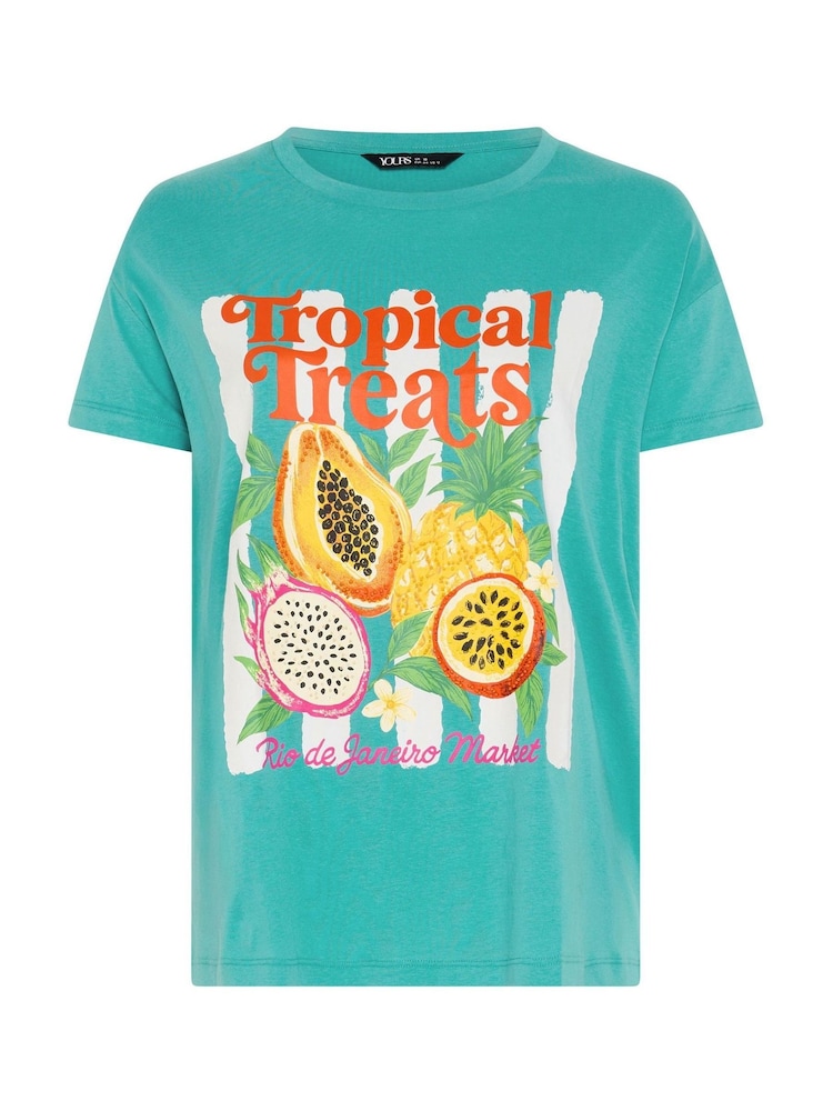 Yours Curve Green Placement Print Tropical T-Shirt - Image 5 of 5 Yours Curve Green Placement Print Tropical T-Shirt - Image 5 of 5