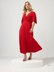 Yours Curve Red London Pleated Knot Angel Sleeve Maxi Dress - Image 1 of 5