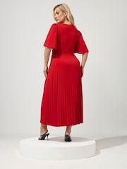 Yours Curve Red London Pleated Knot Angel Sleeve Maxi Dress - Image 3 of 5