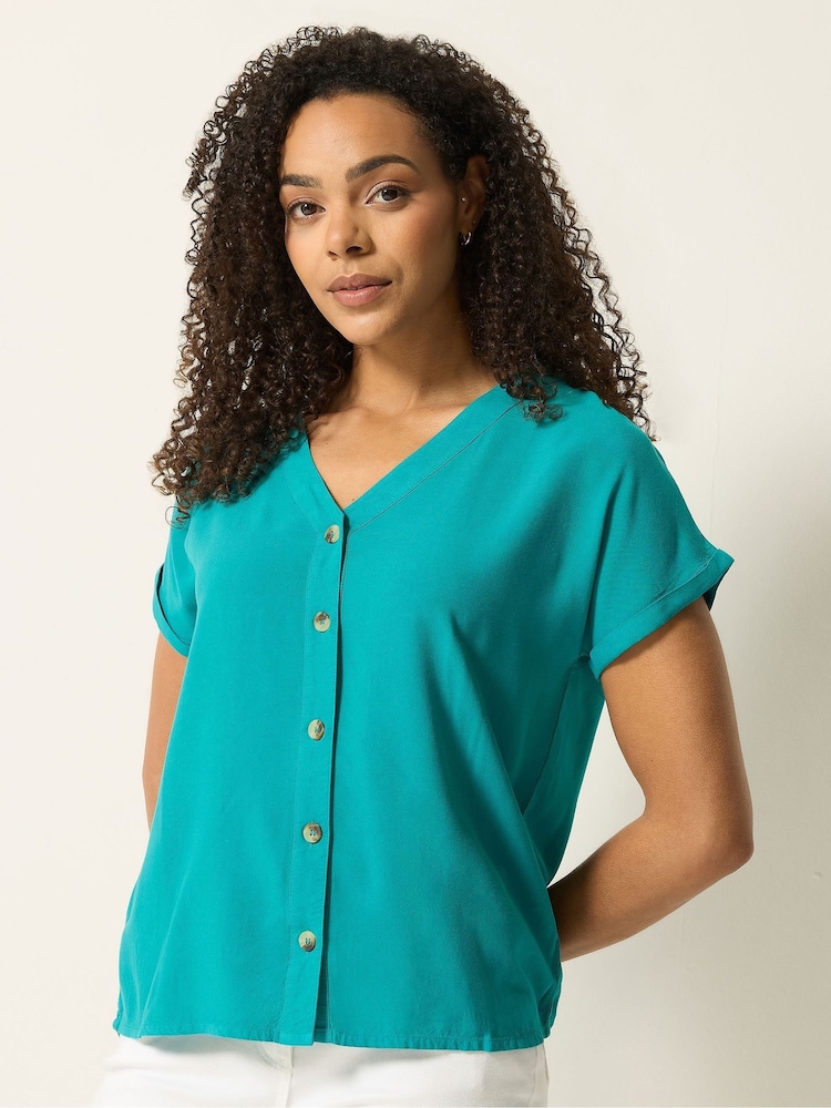 M&Co Green Short Sleeve Button Through Blouse - Image 1 of 5 M&Co Green Short Sleeve Button Through Blouse - Image 1 of 5