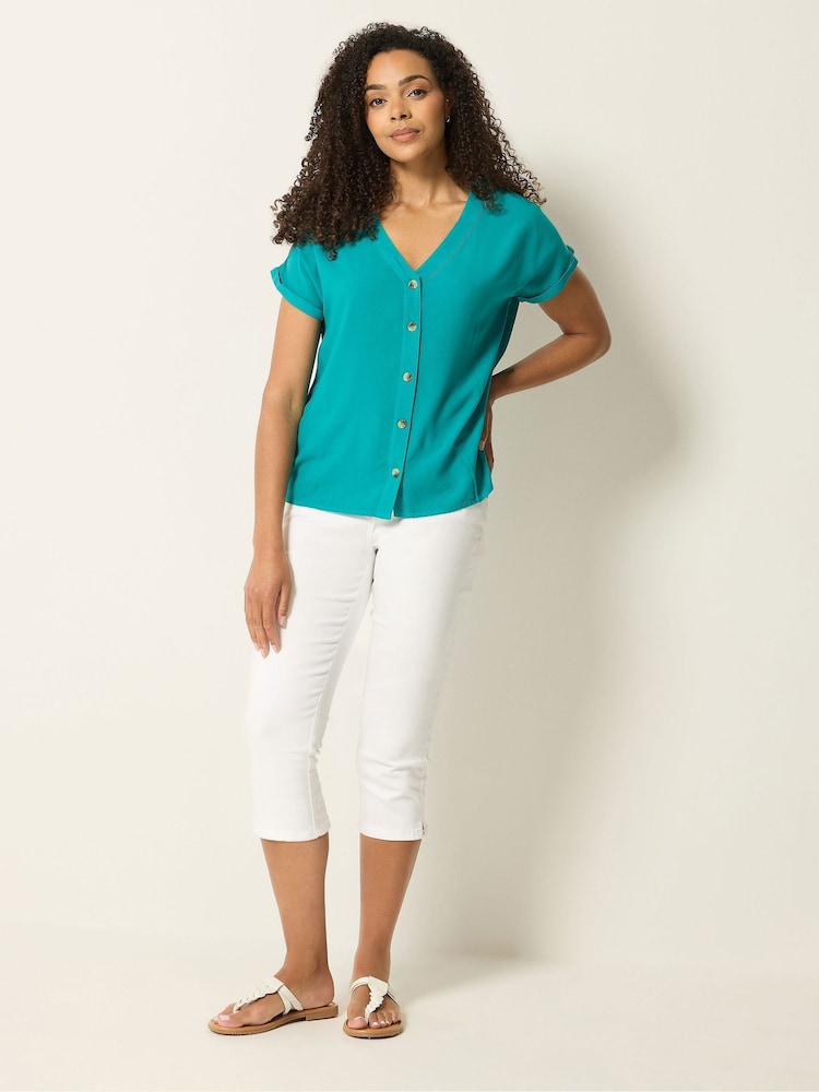 M&Co Green Short Sleeve Button Through Blouse - Image 2 of 5 M&Co Green Short Sleeve Button Through Blouse - Image 2 of 5