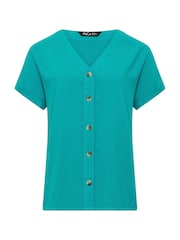 M&Co Green Short Sleeve Button Through Blouse - Image 5 of 5
