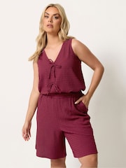 Yours Curve Red Textured Resort Shorts - Image 1 of 5