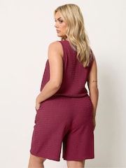 Yours Curve Red Textured Resort Shorts - Image 2 of 5