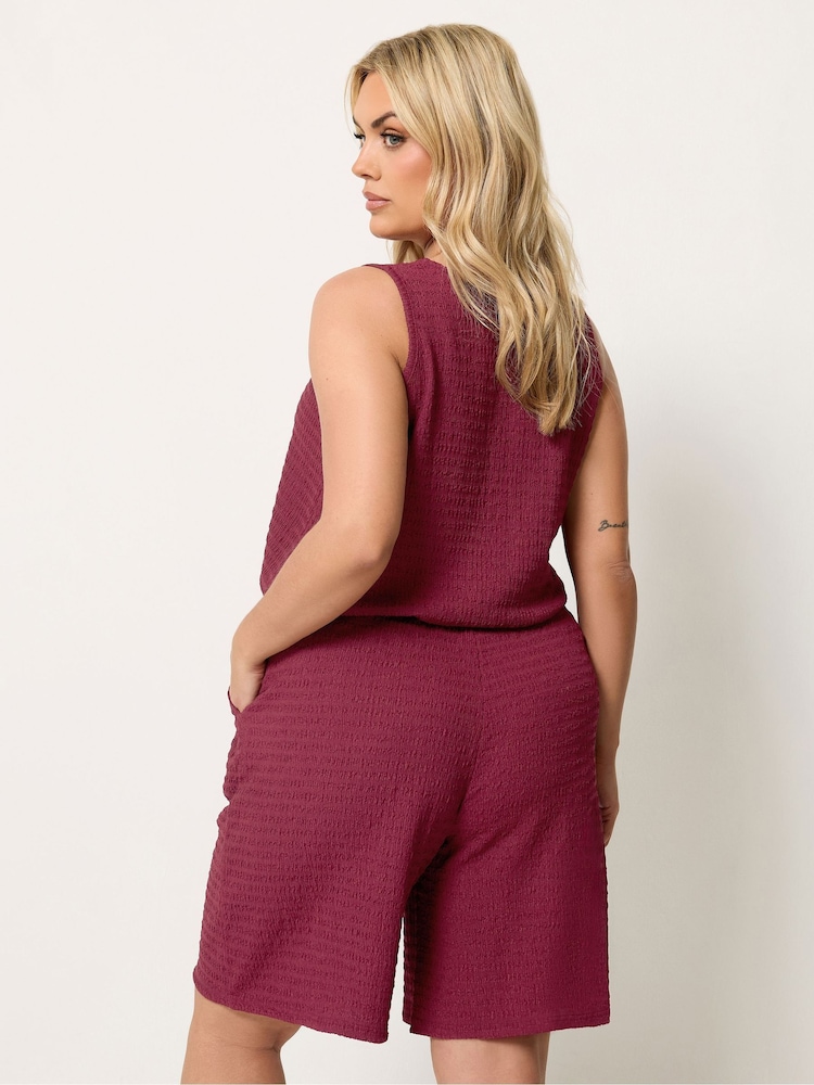 Yours Curve Red Textured Resort Shorts - Image 2 of 5