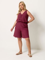 Yours Curve Red Textured Resort Shorts - Image 3 of 5