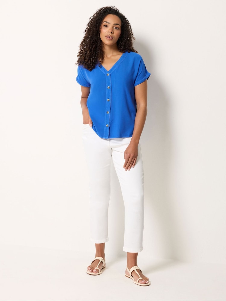 M&Co Blue Short Sleeve Button Through Blouse - Image 2 of 5