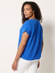 M&Co Blue Short Sleeve Button Through Blouse - Image 3 of 5