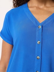 M&Co Blue Short Sleeve Button Through Blouse - Image 4 of 5