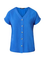 M&Co Blue Short Sleeve Button Through Blouse - Image 5 of 5