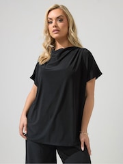Yours Curve Black London Pleated Shoulder Top - Image 1 of 5