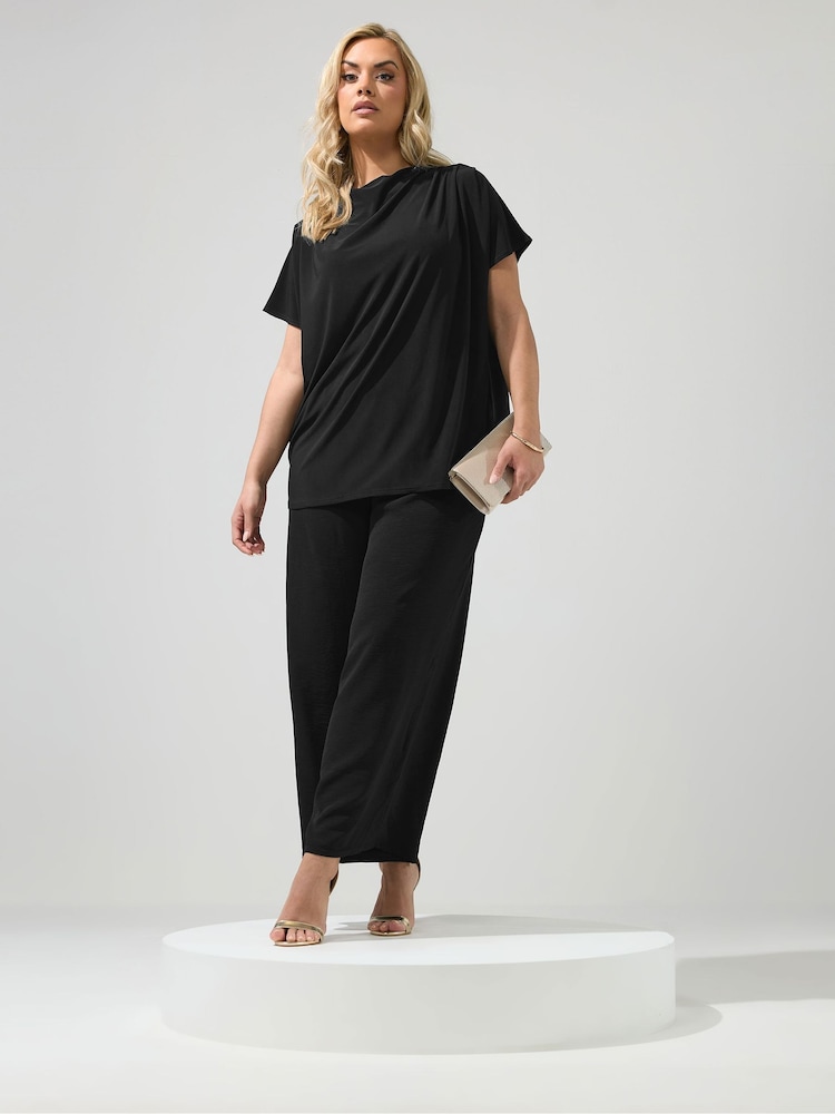 Yours Curve Black London Pleated Shoulder Top - Image 2 of 5 Yours Curve Black London Pleated Shoulder Top - Image 2 of 5