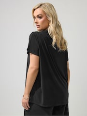 Yours Curve Black London Pleated Shoulder Top - Image 3 of 5