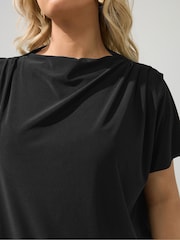 Yours Curve Black London Pleated Shoulder Top - Image 4 of 5