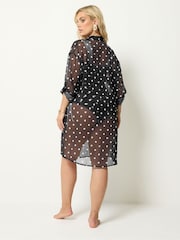 Yours Curve Black Polka Dot Longline Shirt - Image 3 of 5