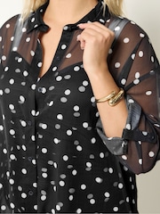 Yours Curve Black Polka Dot Longline Shirt - Image 4 of 5