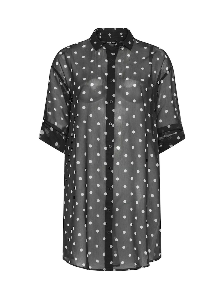 Yours Curve Black Polka Dot Longline Shirt - Image 5 of 5