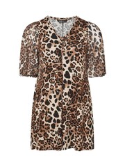 Yours Curve Brown Pleated Front Swing Mesh Sleeve Top - Image 5 of 5