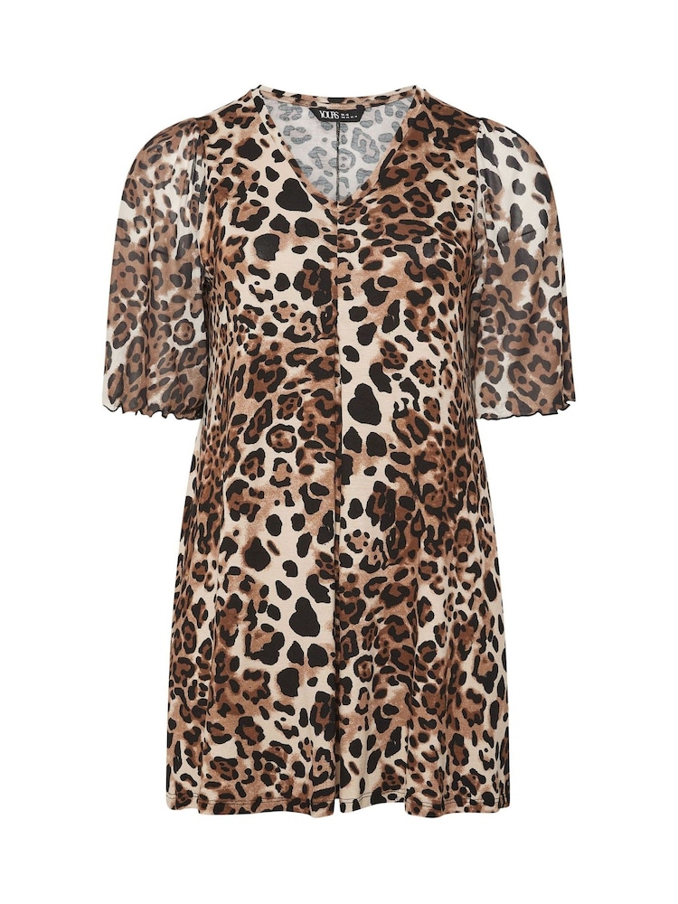 Yours Curve Brown Pleated Front Swing Mesh Sleeve Top - Image 5 of 5 Yours Curve Brown Pleated Front Swing Mesh Sleeve Top - Image 5 of 5