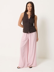 PixieGirl Petite Pink Spot Print Wide Leg Trousers - Image 1 of 5