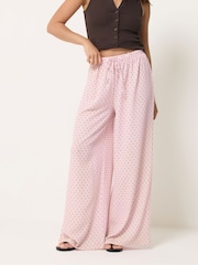 PixieGirl Petite Pink Spot Print Wide Leg Trousers - Image 2 of 5