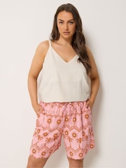 Yours Curve Pink Palm Printed Woven Shorts - Image 1 of 5
