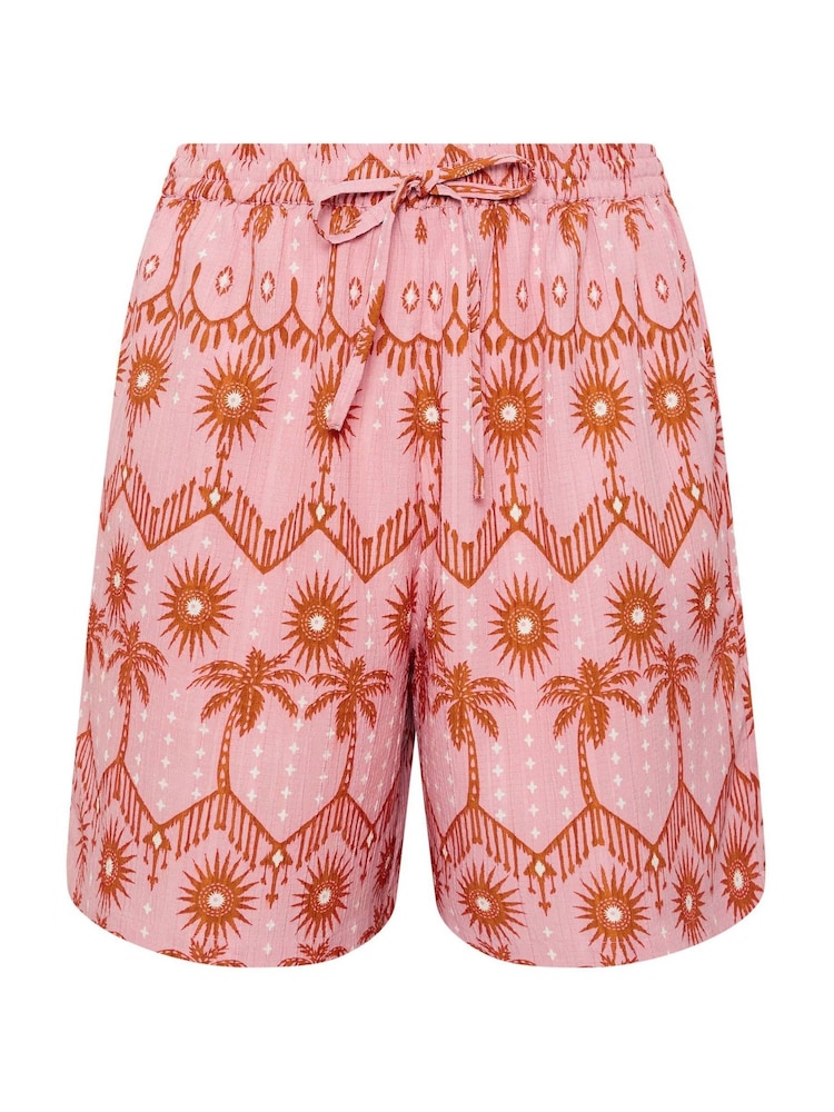 Yours Curve Pink Palm Printed Woven Shorts - Image 5 of 5