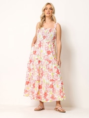 Yours Curve Pink Tiered Shirred Sundress - Image 1 of 5