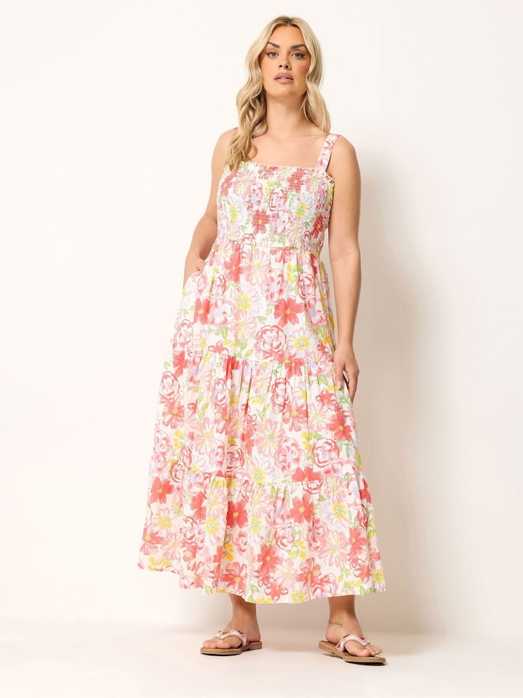 Yours Curve Pink Tiered Shirred Sundress - Image 1 of 5